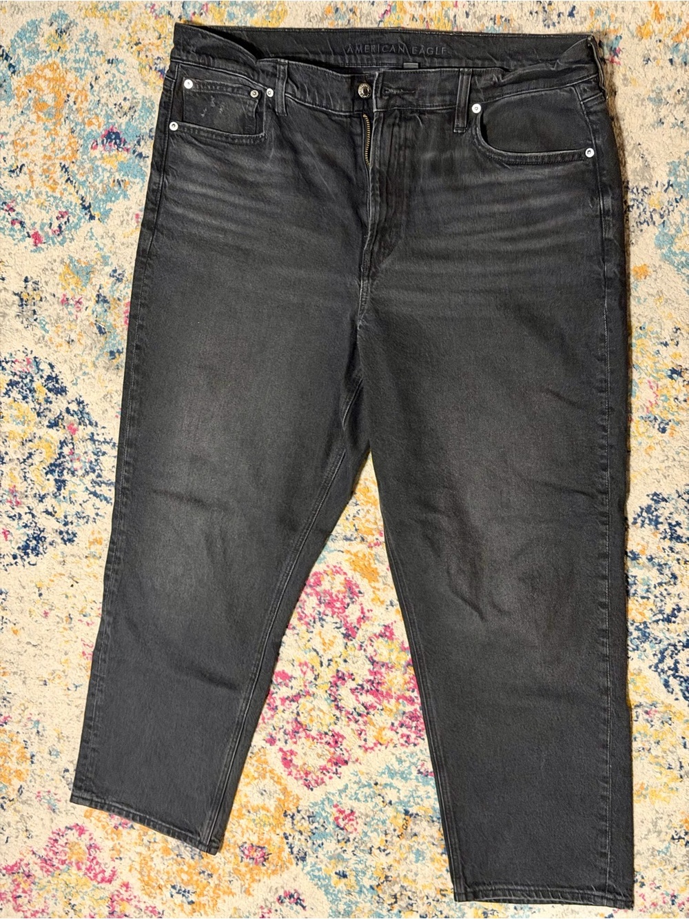 American Eagle High-Rise Straight Leg Jeans in Washed Black - Picture 2 of 6